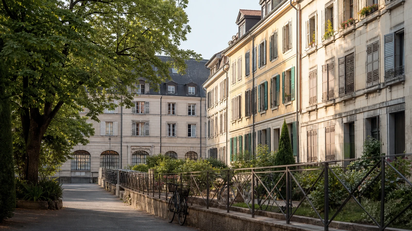 Façades historiques et rue urbaine caractéristique du centre de Carouge